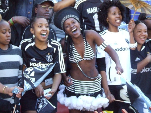 Orlando Pirates supporters celebrating at Orlando Amstel Arena